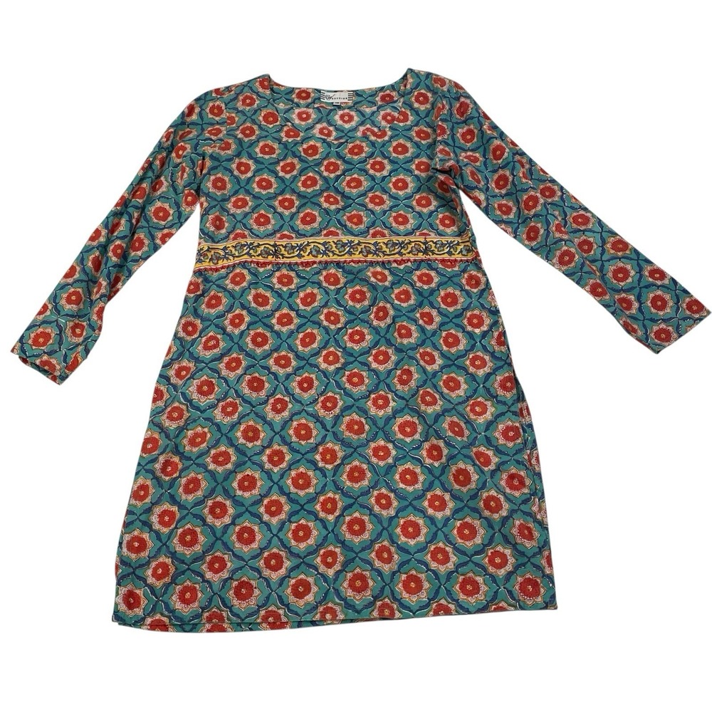Vintage Westside Sears Floral Cotton Tunic Dress XS Boho Folk Print Long Sleeve